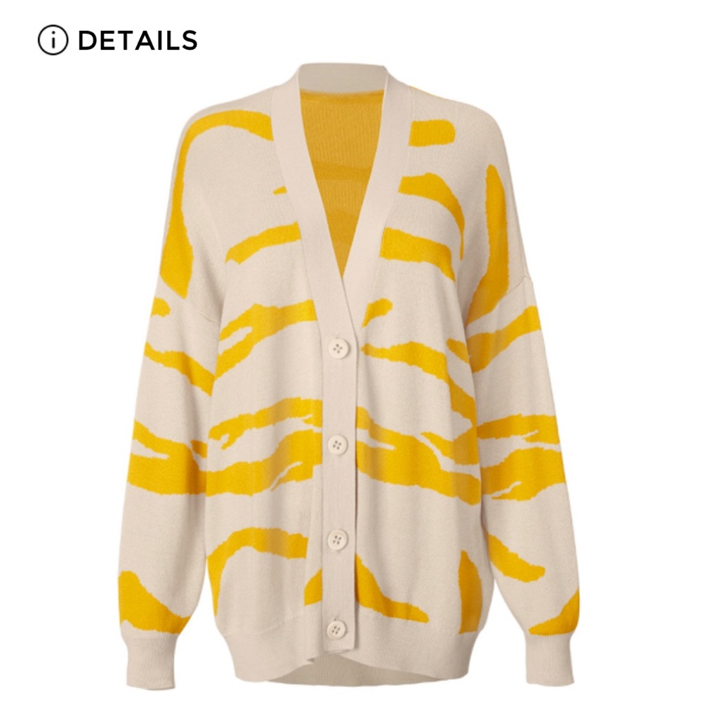 CAbi Roar Cardigan yellow and cream tiger pattern Size SMALL